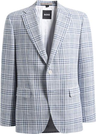 BOSS Hutson Slim Fit Blue & White Plaid Linen & Cotton Blend Sport Coat in Open Blue at Nordstrom, Size 38 Regular