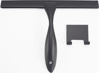 OEM Escobilla De Goma De Acero Inoxidable Para La Ducha, Apta Para Puertas De Ducha, Ventanas De Ba&ntilde;o, Con Soporte Para Gancho (25 Cm, Negra)