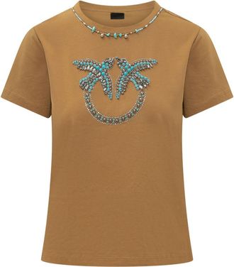 Pinko Brown Embellished Crew Neck T-Shirt