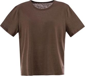 Majestic Filatures Basic Crew-Neck T-Shirt - Dames - T-shirts - Bruin - L - Linnen - Tops