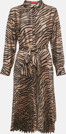 Carolina Herrera Brown Animal Print Satin Plisse Midi Dress