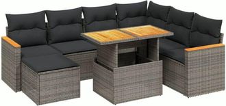 vidaXL Vidaxl - Set De Sof&aacute;s De Jard&iacute;n 8 Pzas Y Cojines Rat&aacute;n Sint&eacute;tico Gris