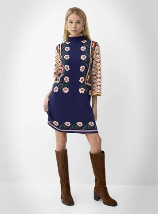 Icone Womens Colourful jacquard knit mock neck minidress