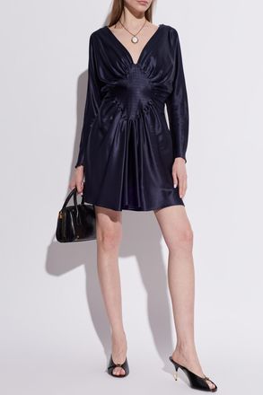 Versace Silk Dress With Draping, Womens, Navy Blue