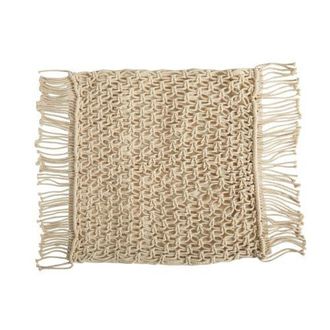 Nearly Natural 18-in Boho Fringed Woven Macrame Decorative Pillow Cover in Beige at Nordstrom