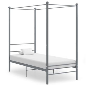 vidaXL Estructura De Cama Con Dosel Sin Colch&oacute;n Metal Gris 90x200 Cm Vidaxl