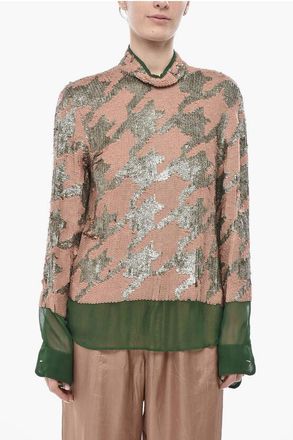 Dries Van Noten Sequinned Blouse with Camouflage Pattern size 42