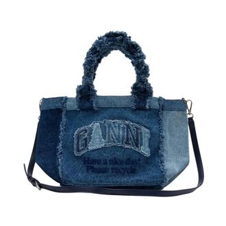 Ganni Handbags, female, Blue, Size: ONE SIZE Small Trapeze Shopper Bag