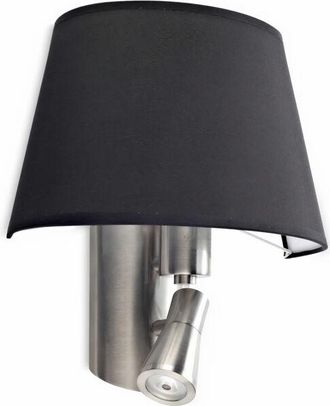 Leds - C4 Balmoral - L&aacute;mpara De Pared Interior 1 + 1 Luz N&iacute;quel Satinado Con Pantalla Negra, E27 - Leds-c4