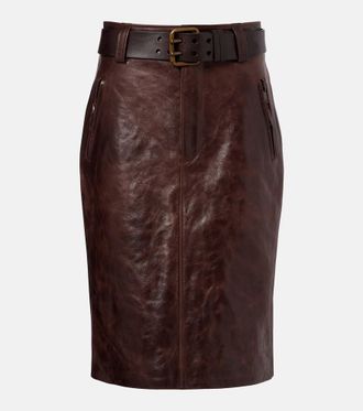Saint Laurent Belted leather pencil skirt