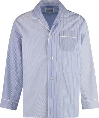 Maison Margiela Striped Cotton Pajama Shirt - Dames - Overhemden - Blauw - 3XS - Katoen - Overhemden
