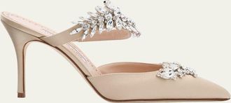 Manolo Blahnik 90mm Lurum Embellished Satin Mule Pumps