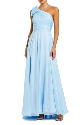 Mac Duggal Pleated One Shoulder Chiffon Gown in Sky Blue at Nordstrom, Size 10