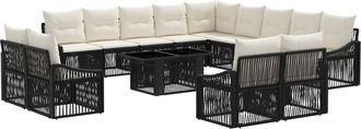vidaXL Conjunto De Sof&aacute;s De Jard&iacute;n 14 Uds. Negro Y Blanco Crema Vidaxl
