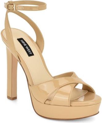Nine West Wilda Ankle Strap Platform Sandal in Light Natural at Nordstrom, Size 10.5