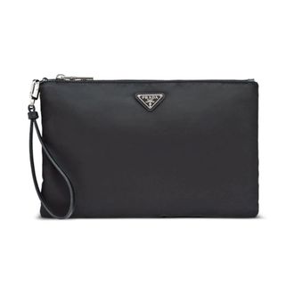 Prada Bags, male, Black, Size: ONE SIZE Nylon Black Bags with Leather Trim