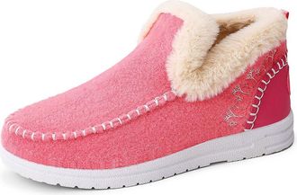 Generic Orthopedic Fleece Slip-On Boots,Womens Warm Plush Lined Non-Slip Flat Shoes Winter Casual Ankle Booties Shoes (Pink,4.5)