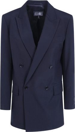 Maison Margiela Dubbelrijige Jas van Wolmix - Dames - Blazers - Blauw - L - Wol - Jassen
