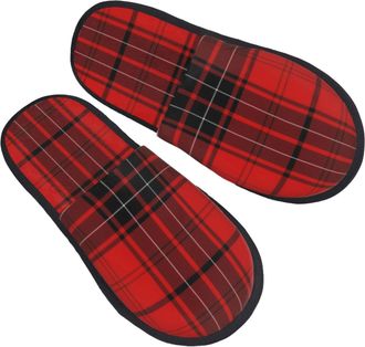 Generic Red And Black Plaid Men Women House Shoes Fuzzy Slippers Soft Sliders For Indoor Outdoor Winter L