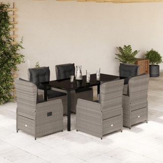vidaXL Set Comedor Jard&iacute;n 7 Pzas Y Cojines Rat&aacute;n Sint&eacute;tico Gris Claro Vidaxl