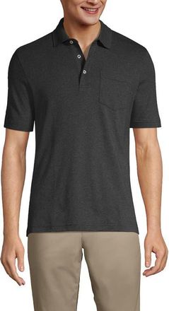 Lands End Short Sleeve Cotton Supima Polo Shirt with Pocket in Dark Charcoal Heather at Nordstrom, Size Xx-Large