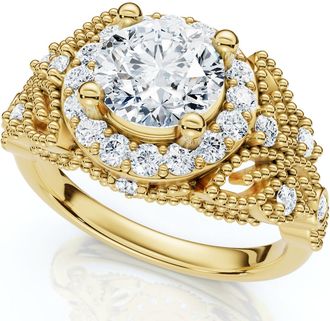 Pompeii3 1Ct Vintage Accent Halo Diamond Engagement Ring 14k Gold or Platinum Lab Grown