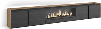 Skraut Home Skraut Home - Mueble Tv, Televisi&oacute;n, Muebles De Sal&oacute;n, Almacenaje, 315x35x50cm, Para Tv Hasta 80, Chimenea El&eacute;ctrica Xxl, Led, Estilo Moderno, Negro Y