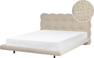 Beliani Cama De Boucl&eacute; Con Cabecero Con Capiton&eacute; 140 X 200 Cm Somier De L&aacute;minas Patas De Metal Beige Soulisse