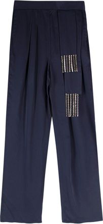 Christopher Kane Navy Wide Leg Satin Trousers with Crystal Embellished Detail Size XS