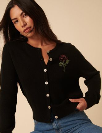 Nobody's Child Black Flower Embroidered Cardigan