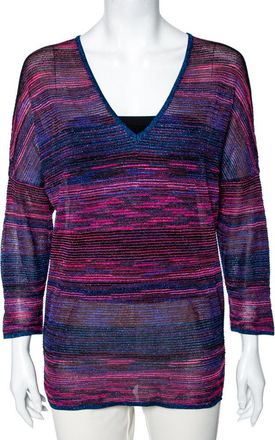 M Missoni Multicolored Lurex Knit V-Neck Top