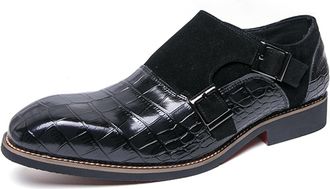 Generic Mens Double Monk Strap Slip on Loafer Leather Formal Business Casual Comfortable Dress Shoes for Men (Black,7.5)