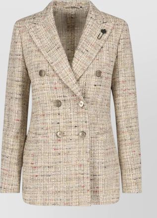 Lardini longline tweed blazer button detailing lapels