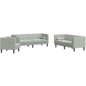 vidaXL Vidaxl - Set Sof&aacute;s Chesterfield Con Cojines 3 Pzas Terciopelo Gris Claro