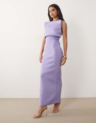 Asos Vestito lungo strutturato con spalline sottili in tessuto effetto scuba viola