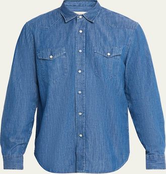 Officine G&eacute;n&eacute;rale Mens Maverick Snap-Front Chambray Western Shirt