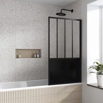 Aurlane Aurlane - Mampara De Ba&ntilde;era Pivotante 130x75cm Industrial - Perfil Negro - Cristal Templado - Glassy Screen