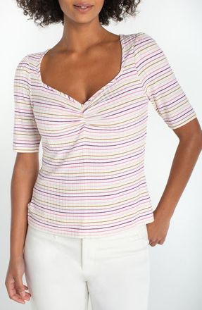Liverpool L.A. Stripe Gathered Top in Cream/Pink Stripes at Nordstrom, Size X-Large