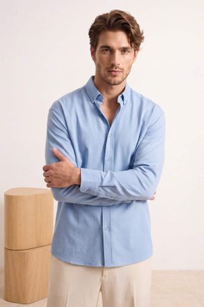 Trendyol MAN Heren Blauw Effen Lang Regular fit Overhemden