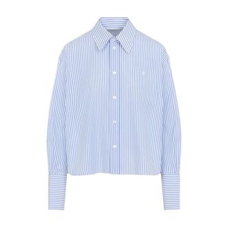 Celine Shirts, female, Blue, Size: 2XS Cropped Shirt in Striped Cotton Poplin