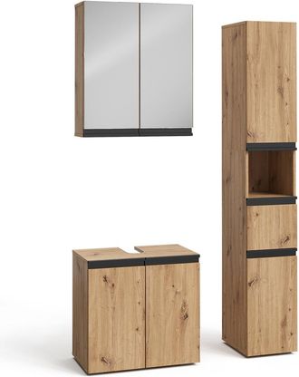 Vicco Juego De Muebles De Ba&ntilde;o De 3 Piezas Torren, Roble Artesanal, 3 Piezas, Vicco