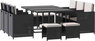 OUTSUNNY 10 Seater Cube Rattan Dining Set W/ Cushions Glass Top Table Black