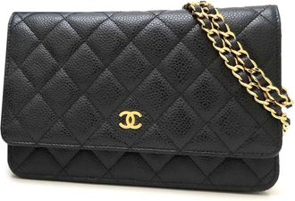Chanel Black Grained Calfskin Chain/Shoulder Wallet (Pre-Owned)
