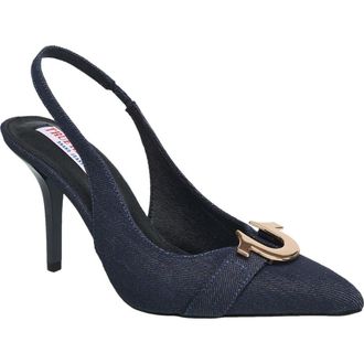 True Religion Muni Metal Horseshoe Logo Heel in Dark Denim at Nordstrom, Size 10