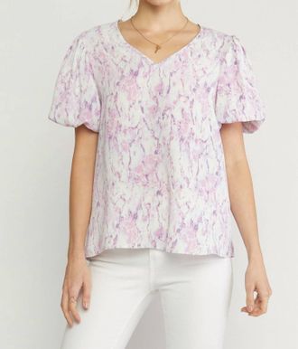 Entro Watercolor Puff Sleeve Blouse In Lilac