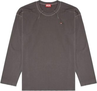 Diesel T-shirt met lange mouwen en contrasterende stiksels - Heren - Longsleeves - Grijs - M - Tops
