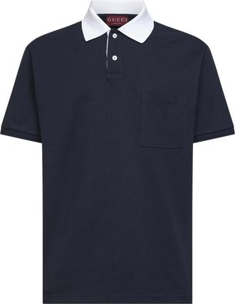 Gucci Polo Shirts, male, Blue, Size: L Stretch Cotton Piquet Polo Shirt