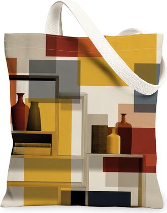 Generic Modern Abstract Canvas Tote Bags, Colorful Vases Design Reusable Grocery Bags, Lightweight Washable Shoulder Strap Canvas F, Multicolor, 13x15 Inch