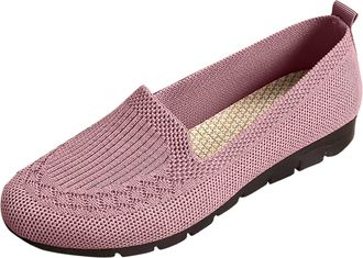 Generic Womens Flat Shoes Knitted Ballet Shoes Round Toe Classic Solid Color Breathable Lightweight Comfortable Slip On Ballet Flats Casual Daily Pink