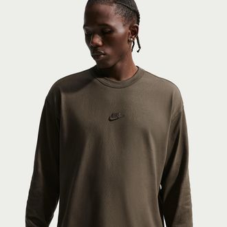 Nike Mens Nike Sportswear Premium Essentials Long-Sleeve T-Shirt in Brown | IH1127-212